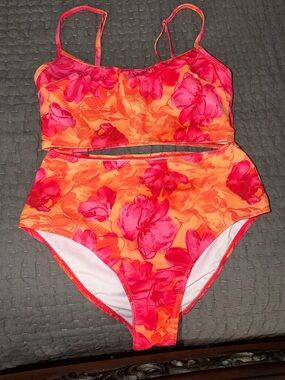 Women's Pink & Orange Floral Two-Piece Swim Set